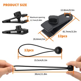 TOOINKCV 12 Pcs Tarp Clips, Heavy Duty Tent Tarpaulin Clips Set, Tarp Clips Clamps with Bungee Cords, Outdoor Grip Tent Clips Fastener Awning Clamps for Camping Tents Cover Caravan, with 12 Camping