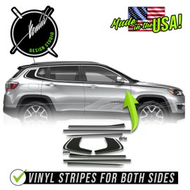 BENINI DESIGN STUDIO - Black or Matte Black Hood Blackout Stripes Decal Graphics Racing Stripes Vinyl Stickers Compatible with Jeep Compass 2014-2023 (Style 4, Gloss Black) (Gloss Black)