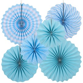koboome Hanging Paper Fans Decoration Set, Round Pattern Paper Garlands Decoration for Birthday Wedding Graduation Events Accessories, Set of 6 (Blue)