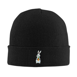 famliihw Bunny Embroidery Beanie Hat Winter Warm Knit Cuffed Skull Cap for Women Men