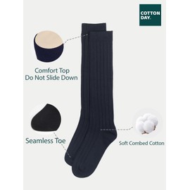 COTTON DAY Kids Girls Boys Knee High School Dress Socks 4-6 Years Ribbed Navy Size 6 (S)
