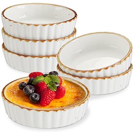 ONEMORE Ramekins 4 oz - Oven Safe Shallow Ramekins for Creme Brulee - Fluted, Set of 6