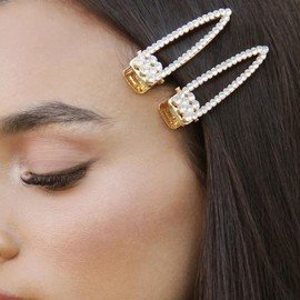 Ettika Gold Tone Plated Hair Clips for Women | Hair Accessory | Gold Tone, Gatsby Crystal and Gold Clip Set of 2