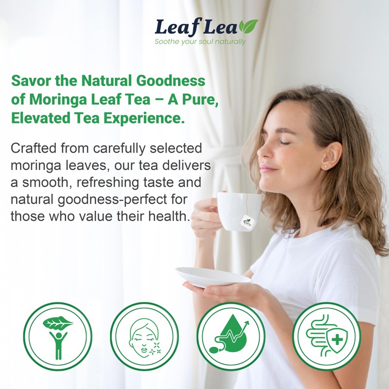LeafLea 80 Premium Moringa Tea Bags, Moringa Herbal Tea, Made