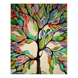 HommomH 72" x 80" Shower Curtain Weights Resistant Waterproof Fabric Abstract Painting Colorful Tree of Life