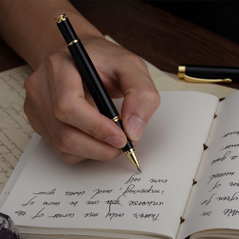 BEILUNER Ballpoint Pens, Stunning Black Chrome Metal Pen with Golden