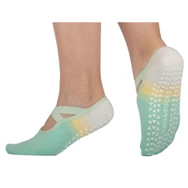 KEYUN Pilates Socks with Grips Athletic Gym Yoga Barre Dance Non Slip Skid Socks for Women Color Block Mint/Light Yellow