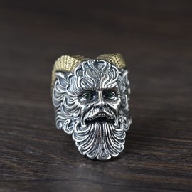 Satan Head Ring for Men, Nordic Viking Satan Goat Skull Ring, Satan Goat Gold Horn Ring, Punk Demon Skull Ring, Hip Hop Biker Ring, Viking Satanic Jewellery, NO