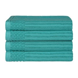 Superior 4 Piece Cotton Bath Towel Set, Includes 4 Bath Towels, Daily Use for Bathroom, Guest Bath, Quick Dry, Spa, Resort Towels, Ribbed, Absorbent, Home Essentials, Soho Collection, Turquoise