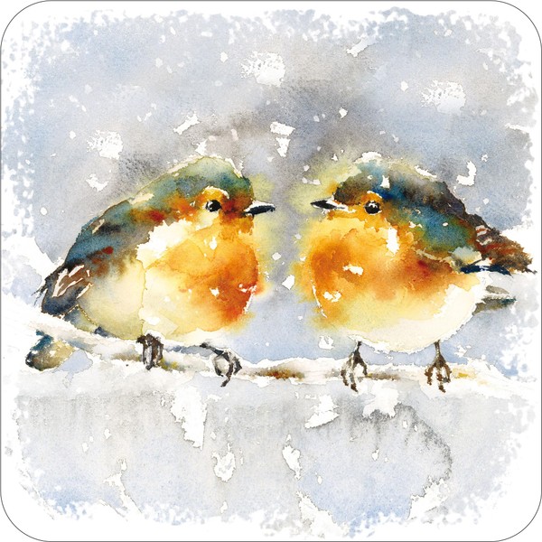 Christmas Coasters, Pack of 6 cork coasters - Robins. This