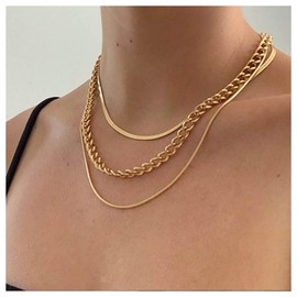 Andelaisi Boho Layered Snake Chain Necklace Choker Punk Curb Chain Necklace Choker Vintage Herringbone Chain Necklace Gothic Chunky Link Chain Necklace Jewelry for Women