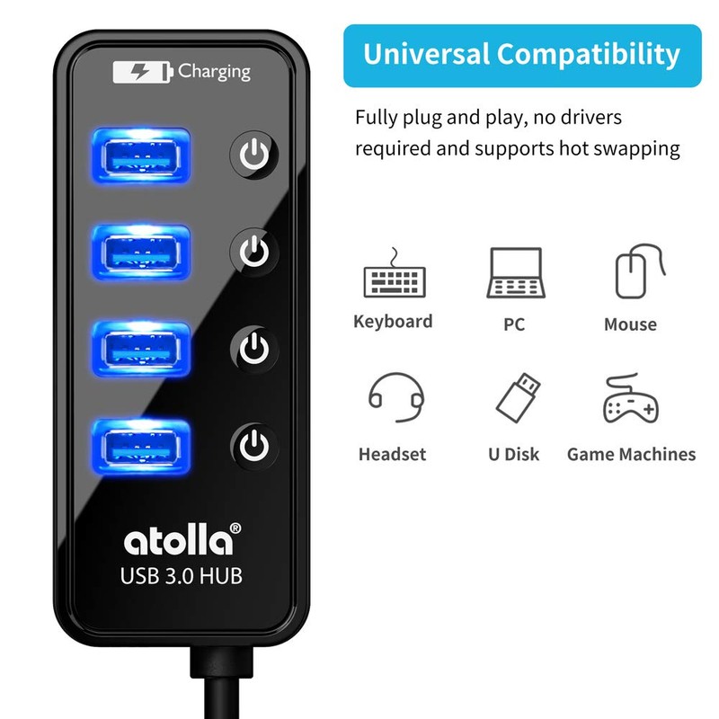 atolla USB hub 3.0 Powered, USB Splitter 4 Port Super