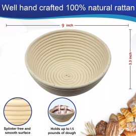RoEsha Banneton Bread Proofing Basket 9" Oval Rattan Sourdough Basket Dough Scraper