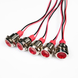 Gebildet 5pcs 12mm AC/DC 12-24V LED Metal Indicator Light Waterproof Signal Lamp Pilot Dash Directional with Wire(Red)