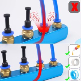 SRJQXH 6-Hole Compressed Air Distributor with 4 Pieces 1/4 Inch Brass Plugs, Aluminium Alloy Distributor Block Pneumatic, Highly Airtight Pneumatic Distributor Block, Suitable for Cylinders and