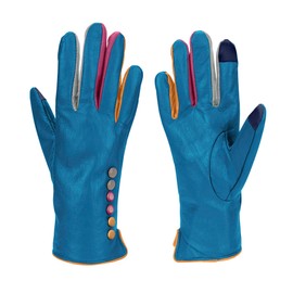 Vera Tucci TIFFANY G01 Leather Multi Colour Button & Fingers Glove (LXL, TEAL)
