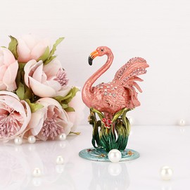 SUMNACON Mini Flamingo Style Jewelry Trinket Box, Decorative Enamel Hinged Small Jewelry Organizer Trinket Case, Wedding Ring Box Earrings Organizer Necklace Holder for Women Girls