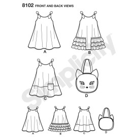 Simplicity SEWING PATTERN Girls Clothes Clothing - Cat Dress Sundress Purse Bag Summer 8102