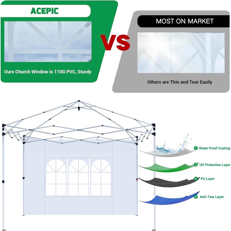 Acepic 2Pcs Instant Canopy Tent Sidewalls for 10x10 Pop-Up Canopy,