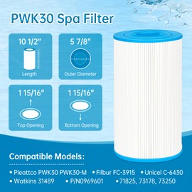 Wat-kins 31489 Hot Tub Filters 31489 Replaces Plea-tco PWK30 Hot Tub Filters, Uni-cel C-6430, Fil-bur FC-3915, 71825, 73178, 73250, 30 sq. ft. Hot Spring Spa Filter 3 Pack