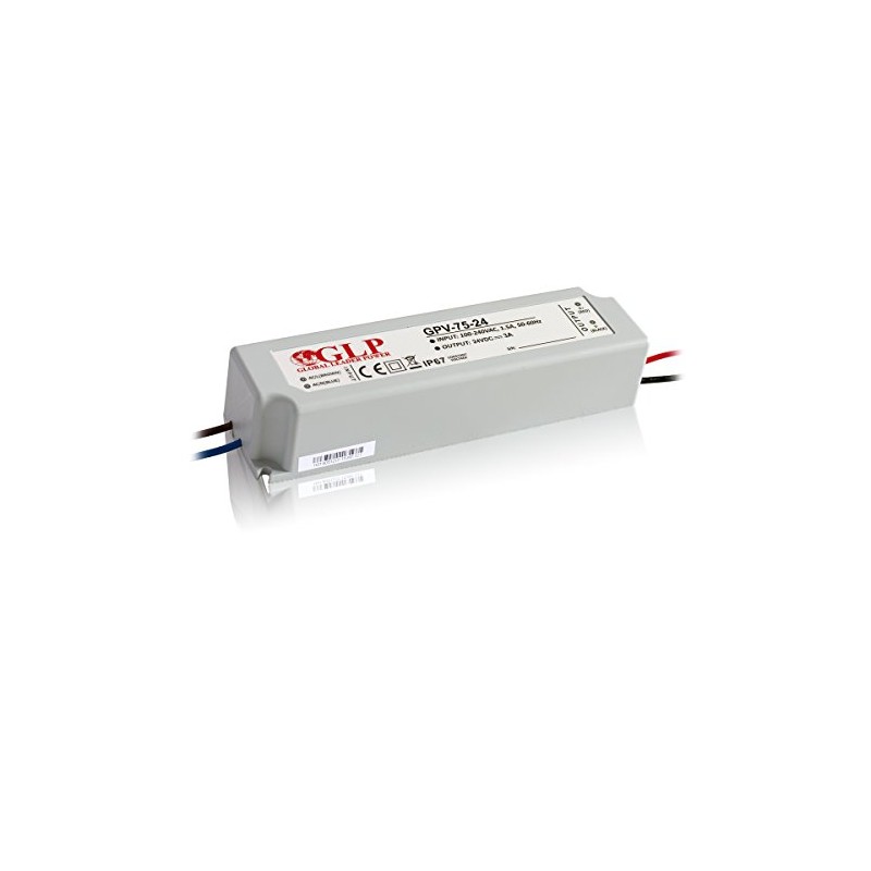 72W 24Vdc LED Power Supply, GPV-75-24, IP67, 5 Years Warranty