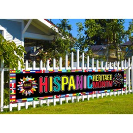 Nepnuser National Hispanic Heritage Month Decoration Fence Banner Latino 21 Spanish Speaking Countries Large Home Garden Outdoor Yard Hanging Sign-1.6 * 8.2ft