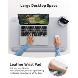 SAIJI Laptop Lap Desk for Bed—Fits Up to 17" Laptops & MacBook,Lightweight Tray Table with Soft Leather Wrist Pad,Sturdy Phone/Tablet Holder, Laptop Stand with Cushion for Home Office/Gaming On Couch