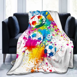 Soccer Sports Blanket Fun Ball Super Soft Warm Bed Throw Blankets for Couch Bedroom Sofa Office Car, Cozy Flannel Plush Bedding Blanket Gifts for Girls Boys Kids Adults, 50"X40"