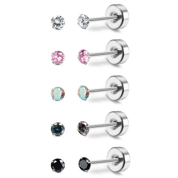 Milacolato Titanium Earrings for Women Men 5Pairs G23 Stud Sensitive