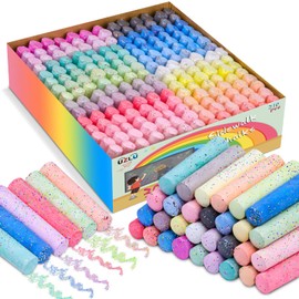 UZLU 210 PCS Sidewalk Chalk 30 Color Glitter Drawing Chalk for Kids, Colored Jumbo Washable Chalk Giant Box Non-Toxic Dustless,Painting on Sidewalk Bulk,Outdoor Art, Blackboard, Playground