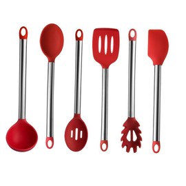 Culinary Edge 6 Piece Silicone and Stainless Steel Utensil Set, Red
