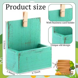 Wonderjune Wood Business Card Holder Vintage Wooden Open Card Stand Farmhouse Desktop Business Organizer Display Stand with Clip for Office Home Counters Tabletop Desk(Green)
