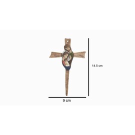 Cruz recuerdo Sagrada Familia, Hermosos recuerdos para colgar, Perfectos para bautizo, primera comunión, confirmación. Decorados a mano por artistas Mexicanos. 12 piezas. (Tradicional)