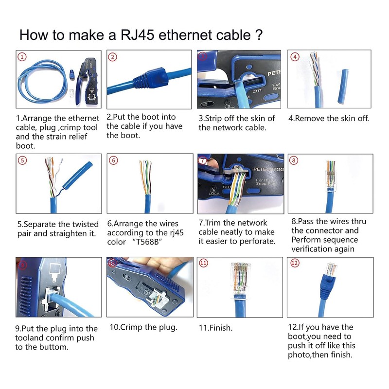 RJ45 Crimping Tool Kit Network Cable Ethernet Jack Pass Through