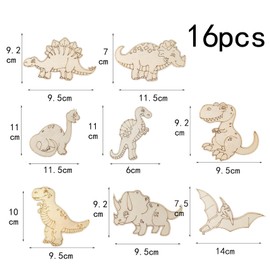 YIEUR Pack of 16 Dinosaur Wooden Craft Set Painting, Children's Birthday Wooden Dinosaur Discs Crafts Children, Dinosaur Wooden Discs for Painting for Children Crafts & Weddings Decoration (Dino)