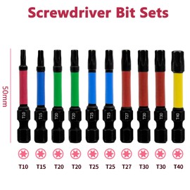 Torx Screwdriver Sets Professional Torx Bit Set 10Pcs 50mm Star Driver Bits S2 Steel T10 T15 T20 T25 T27 T30 T40 with 1/4” Hex Shank Tamper Proof Magnetic Screwdriver Bit for Power Impact Driver