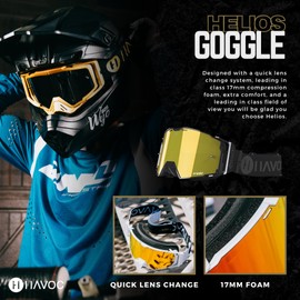Havoc Racing Helios Goggles - For Motocross, Dirt Biking, ATV, & UTV - UV Blocking Anti-Fog Goggles