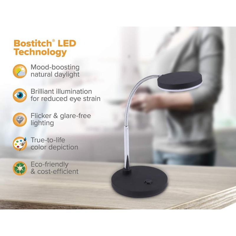 Bostitch Office VLED1800BK Metal Gooseneck LED Desk Lamp, Black