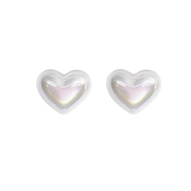 Heart Stud Earrings for Women 925 Sterling Silver Post Cute Simple Light Pink Imitation Pearl Hearts Small Studs for Women Hypoallergenic Fashion Jewelry for Her Daughter, 8mm, Sterling Silver, No