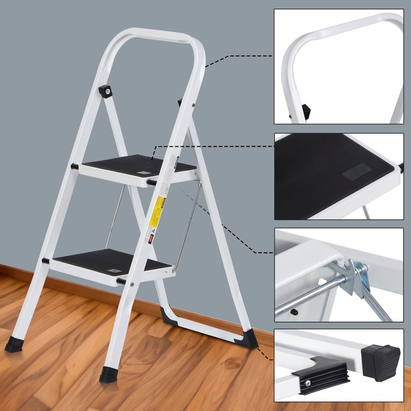 JungleA 2 Step Ladder Folding Step Stool,Small Foldable Home Step