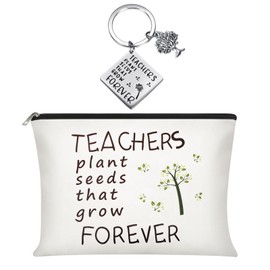 Xuniea 2 Pieces Teacher Appreciation Gifts Set Makeup Bags Cosmetic Pouch Keychains for Teacher Women(Plant Pattern)