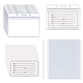 50 Pack Clear Luggage Tags Bag Tag Holder Resealable Zip Identification ID Card Badge Holder with Loop Straps and Luggage Tags for Business Travel