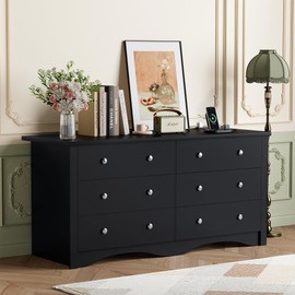 YESHOMY Black Dresser with Power Outlet, 6 Drawers Dresser for Bedroom, Modern Chest of Drawers, Wooden Dressers, TV Stand for Living Room,Closet, Hallway