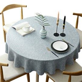 Heavy Round Tablecloth, Decorative Plain Tablecloth, Cotton Linen Tablecloth for Kitchen, Dining Room, Home Table Decoration, Light Blue, Round - 160 cm
