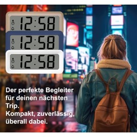 Techno Line WT175 Mini Alarm Clock/Traveler Alarm Clock with Temperature and Humidity, Date, Timer, Countdown Weekday Alarm, Weekend Alarm or 7 Day Alarm, Magnetic Housing, Housing Colour: White