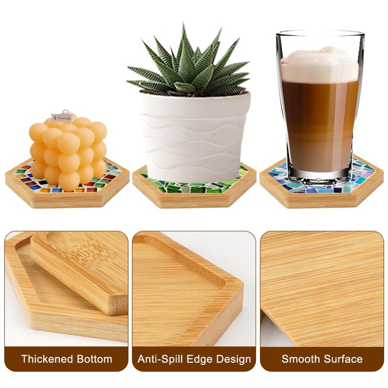 Pack of 8 Bamboo Mosaic Coasters, Bamboo Coasters, Mosaic Coasters,