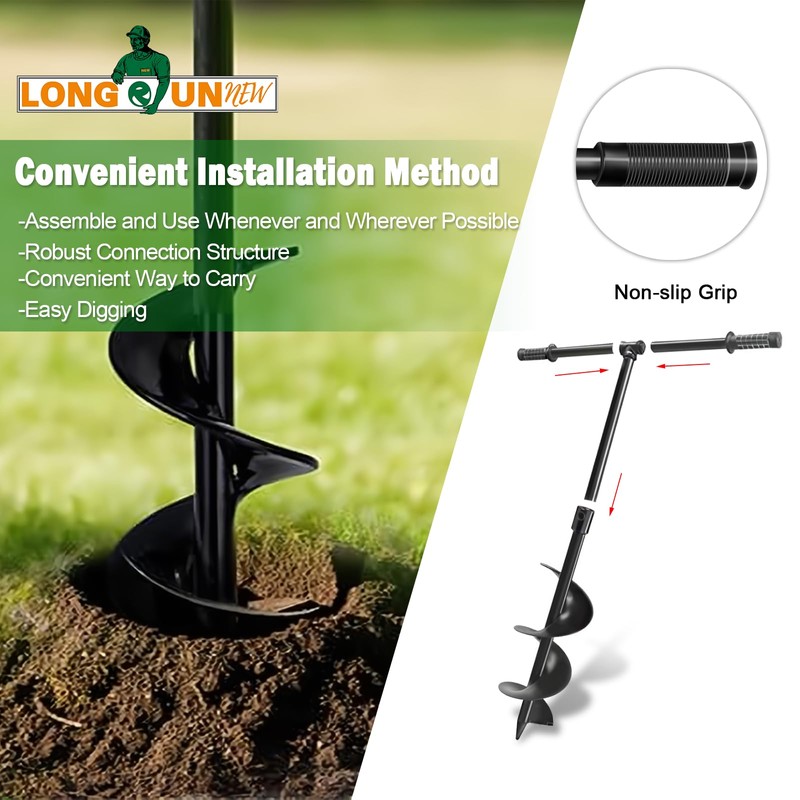 LONGRUNNEW Heavy-Duty Manual Garden Auger Drill Bit - 6" x