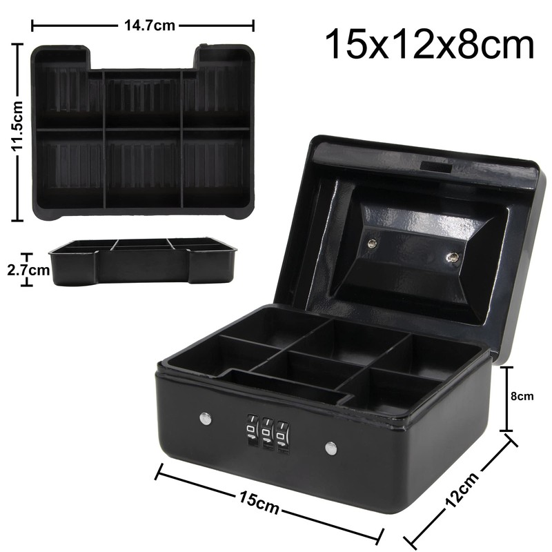 Small Security Lock Box with Coin Tray Metal Material with