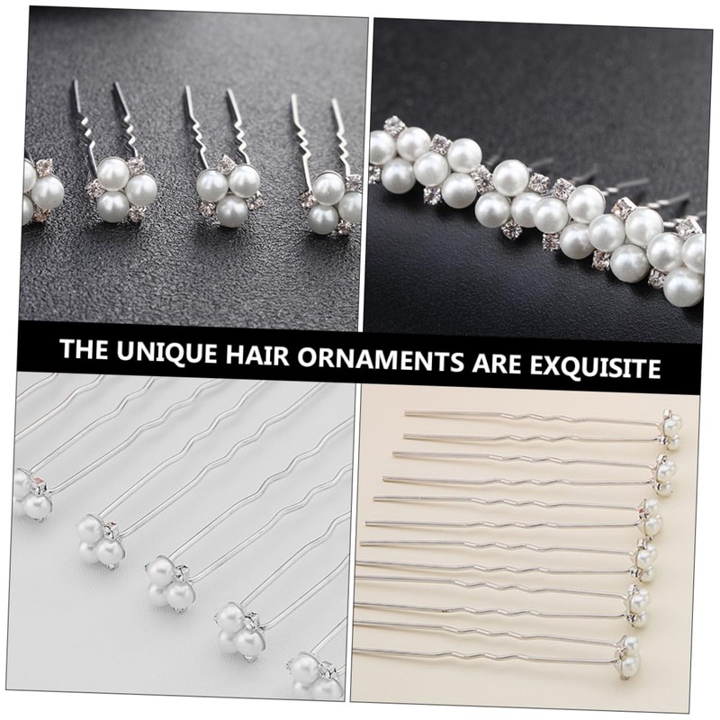 6Pcs Bridal Hair Fork Wedding Hair Sticks with Pearls Rhinestones