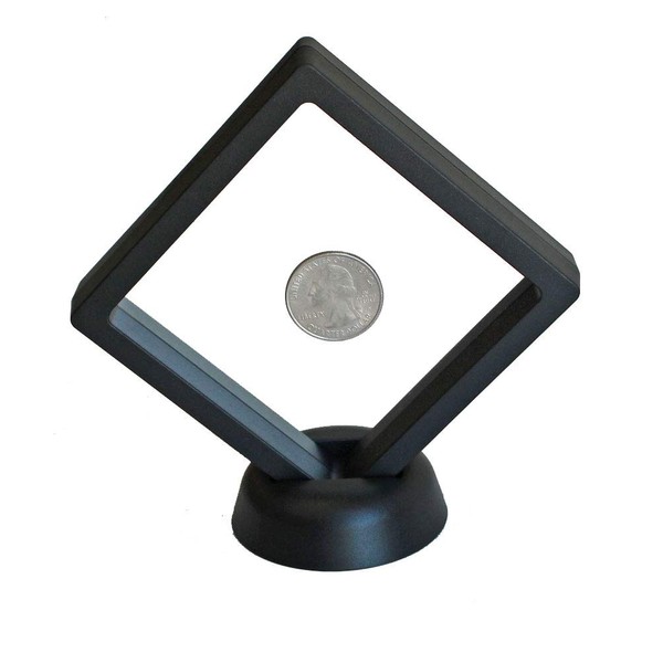DisplayGifts 3D Floating Frame Transparent Flexible Shadow Box Medallion Medal Challenge Coin Chip Display Case Stand Holder Magic Suspension Box Black-Rectangular Shape